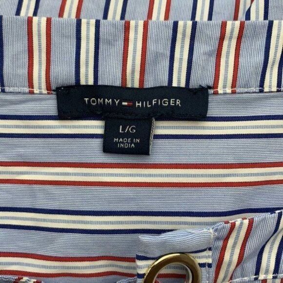Tommy Hilfiger Women Bell Sleeve Lace-Up Striped Blouse Size L - Picture 10 of 11